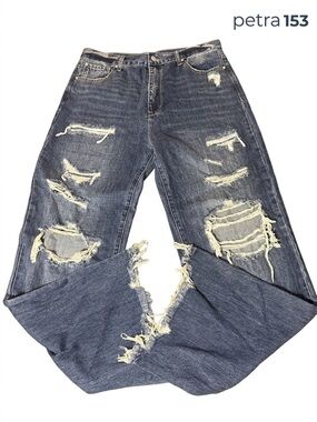 Petra 153 high rise wide leg distressed jeans size 13